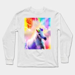 Rainbow Horse Wearing Love Heart Glasses Long Sleeve T-Shirt